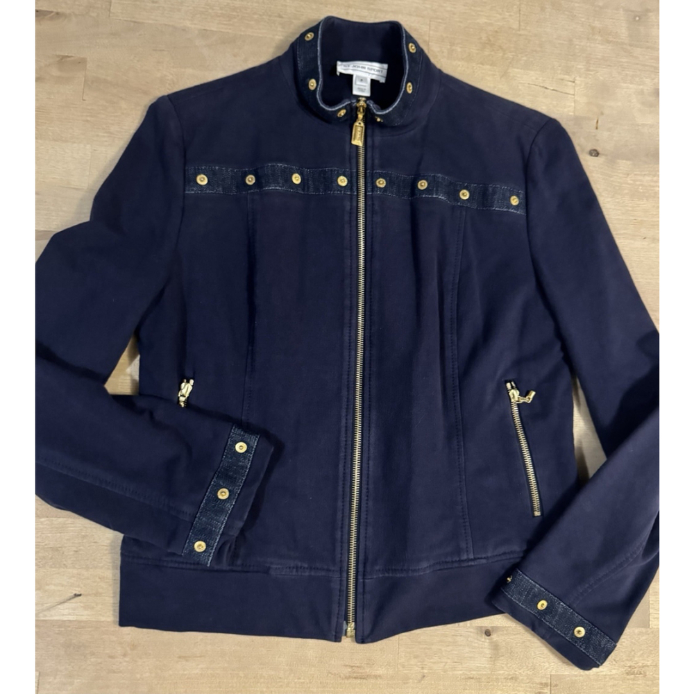 St. John Sport Women's Navy Jacket denim look With Gold Hardware